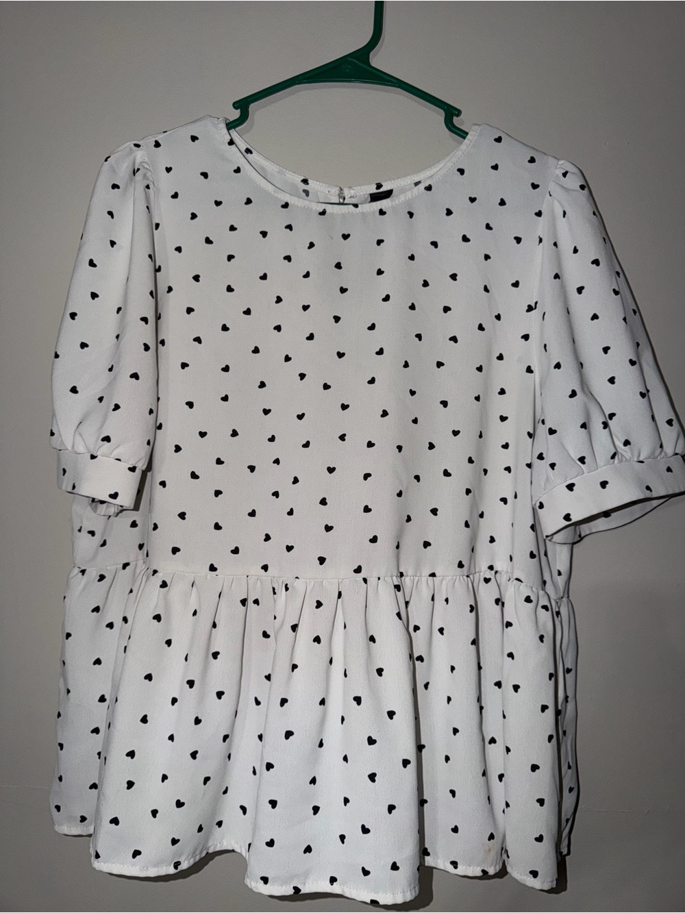 SHEIN White Peplum Top with Black Heart Print